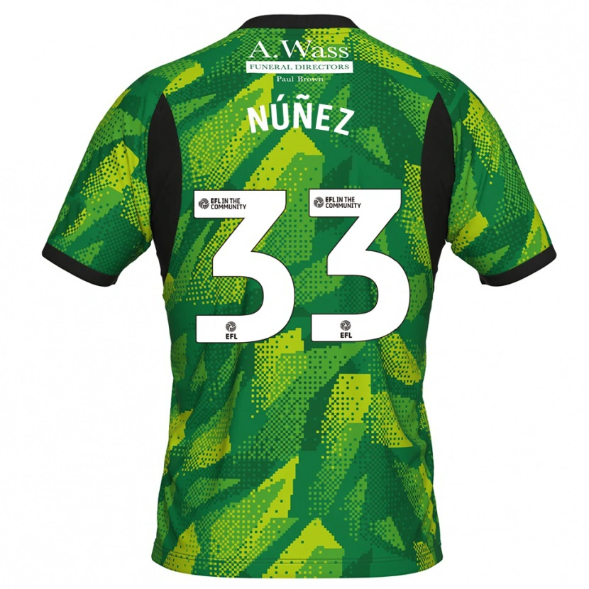 Danxen Niño Camiseta Anthony Núñez #33 Verde Negro Portero Equipación 2025/26 La Camisa