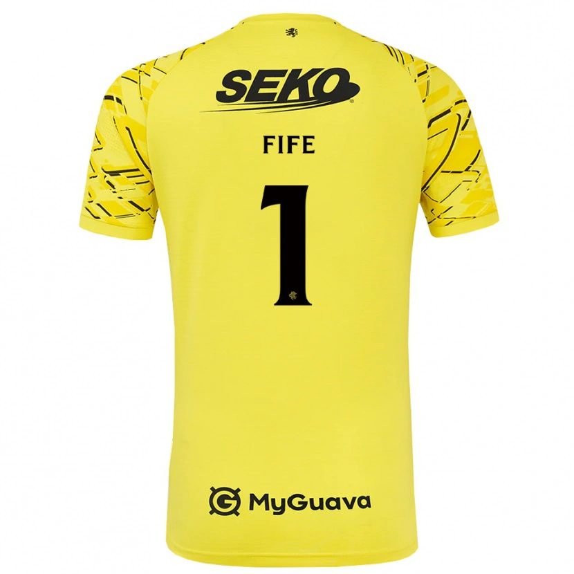 Danxen Niño Camiseta Jenna Fife #1 Negro Amarillo Portero Equipación 2025/26 La Camisa