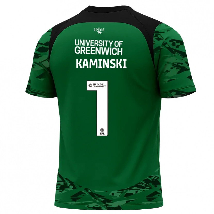 Danxen Niño Camiseta Thomas Kaminski #1 Verde Negro Portero Equipación 2025/26 La Camisa