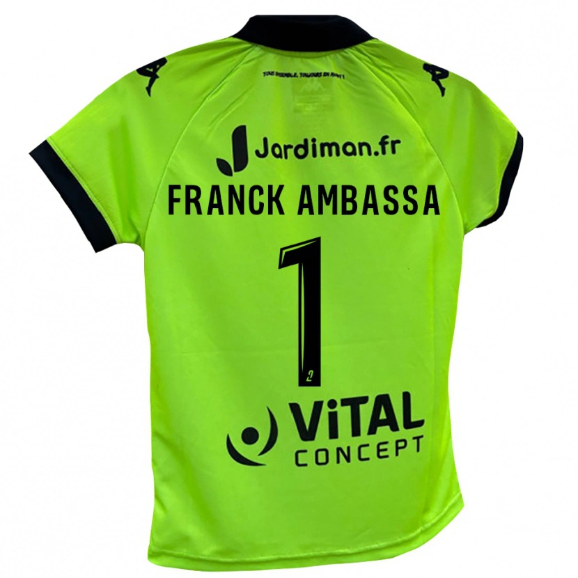 Danxen Niño Camiseta Gaspard Franck Ambassa #1 Verde Neón Portero Equipación 2025/26 La Camisa