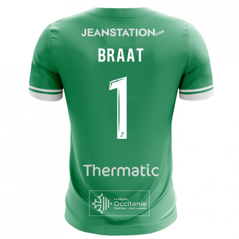 Danxen Niño Camiseta Quentin Braat #1 Verde Blanco Portero Equipación 2025/26 La Camisa