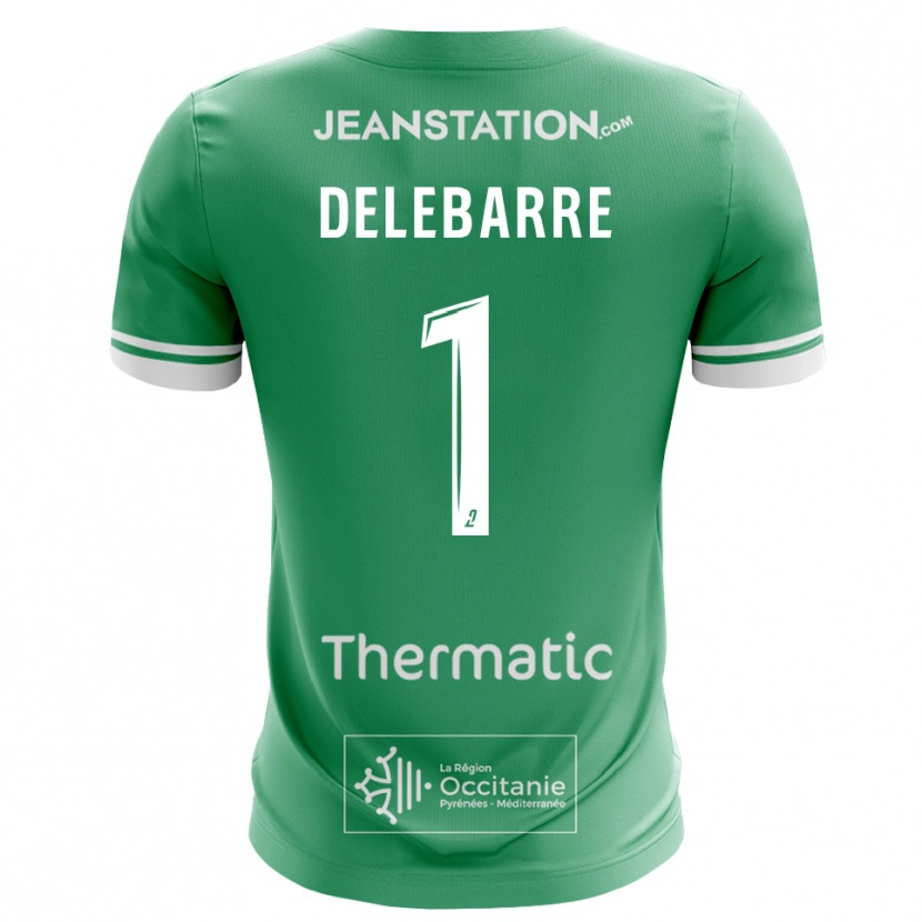 Danxen Niño Camiseta Mathis Delebarre #1 Verde Blanco Portero Equipación 2025/26 La Camisa