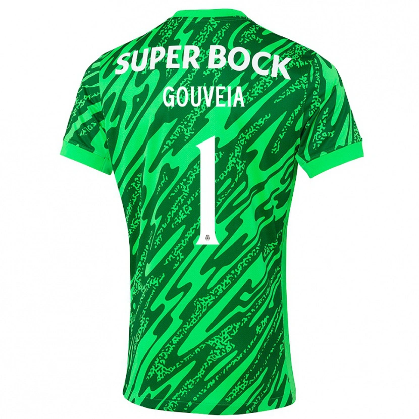 Danxen Niño Camiseta Miguel Gouveia #1 Verde Blanco Portero Equipación 2025/26 La Camisa