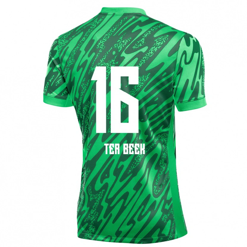 Danxen Niño Camiseta Kai ter Beek #16 Verde Blanco Portero Equipación 2025/26 La Camisa
