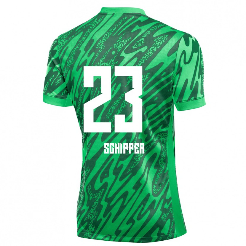 Danxen Niño Camiseta Jur Schipper #23 Verde Blanco Portero Equipación 2025/26 La Camisa
