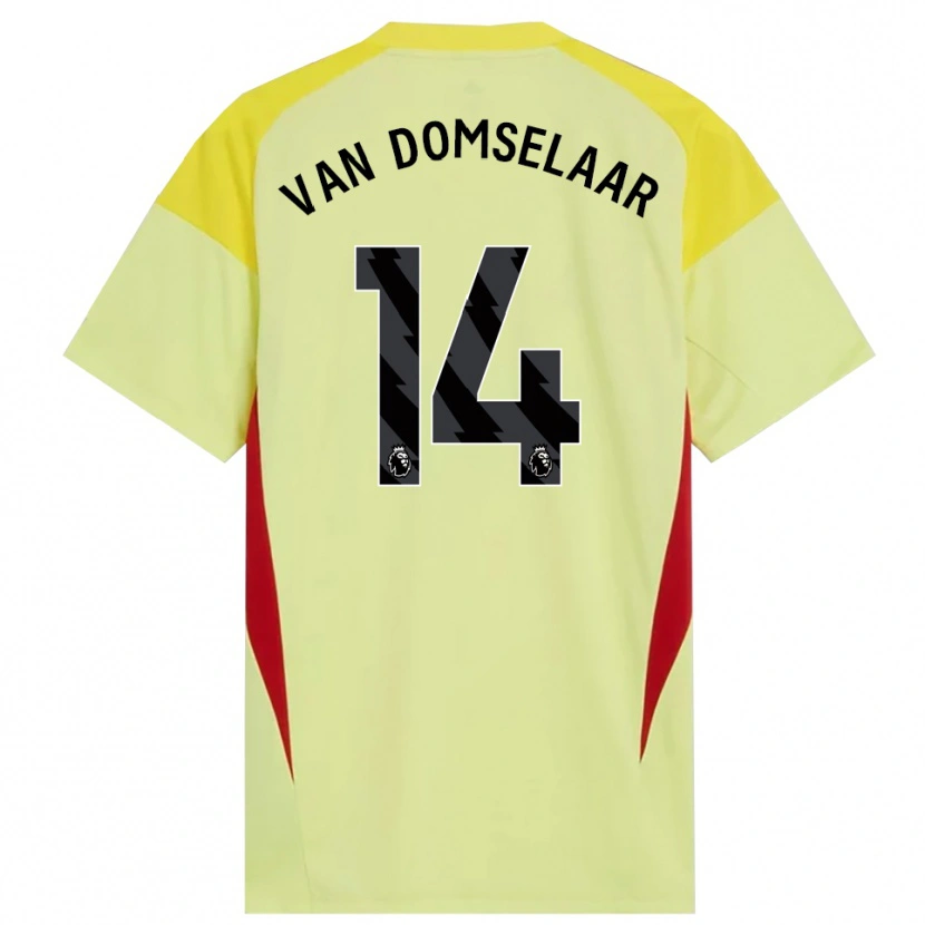 Danxen Niño Camiseta Daphne Van Domselaar #14 Amarillo Rojo Negro Portero Equipación 2025/26 La Camisa
