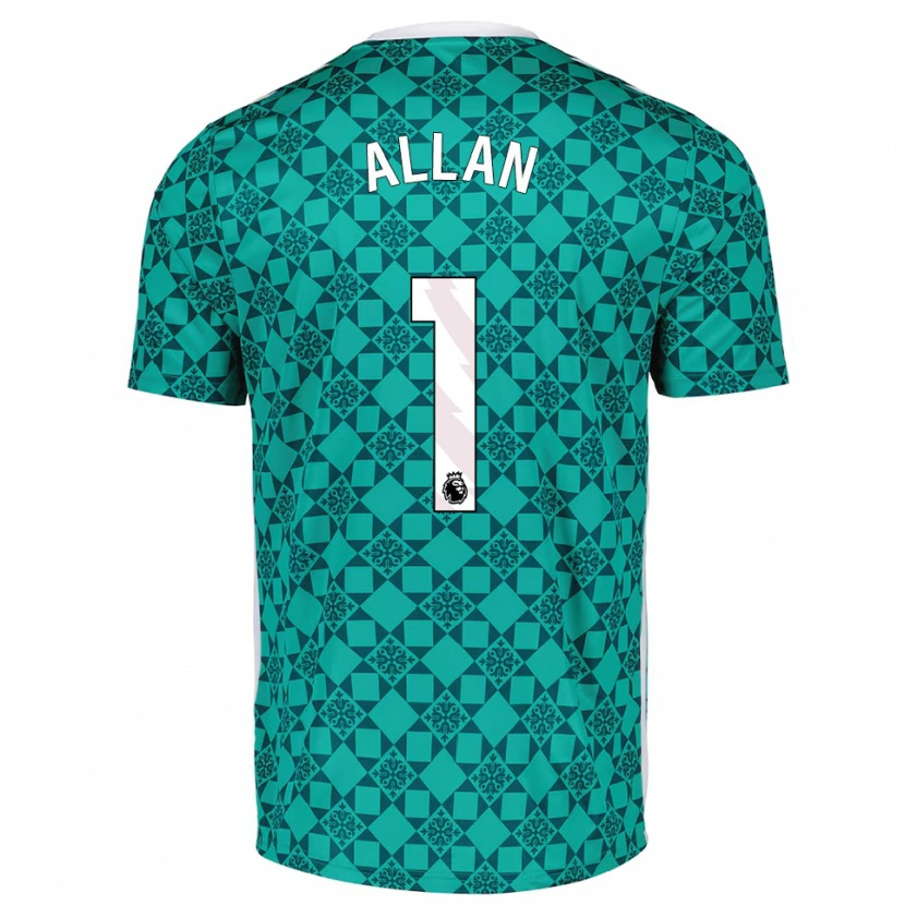 Danxen Niño Camiseta Isaac Allan #1 Verde Blanco Portero Equipación 2025/26 La Camisa