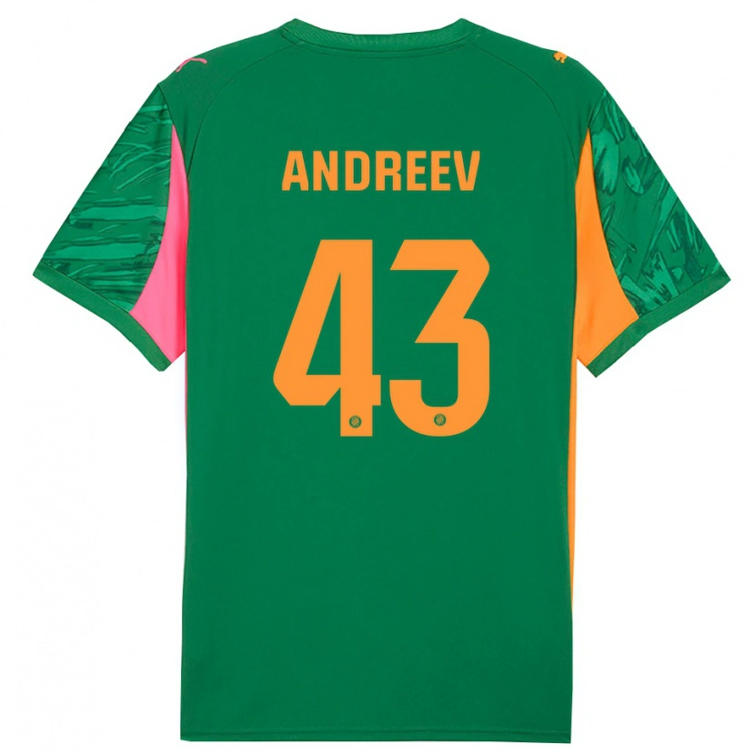 Danxen Niño Camiseta Aleksandar Andreev #43 Verde Naranja Portero Equipación 2025/26 La Camisa
