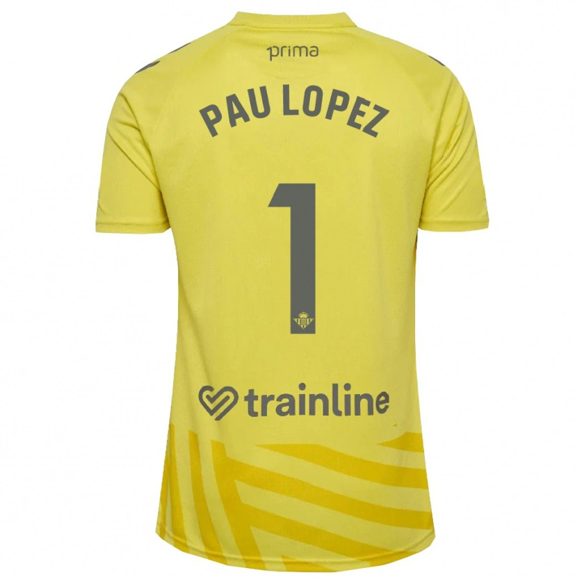 Danxen Niño Camiseta Pau López #1 Amarillo Gris Portero Equipación 2025/26 La Camisa