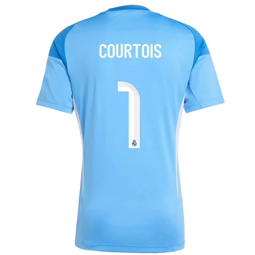 Danxen Niño Camiseta Thibaut Courtois #1 Azul Cielo Blanco Portero Equipación 2025/26 La Camisa