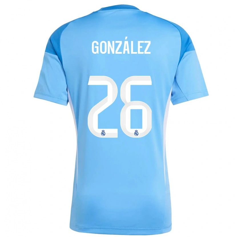 Danxen Niño Camiseta Fran González #26 Azul Cielo Blanco Portero Equipación 2025/26 La Camisa