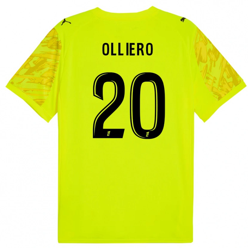 Danxen Niño Camiseta Alexandre Olliero #20 Verde Fluorescente Amarillo Portero Equipación 2025/26 La Camisa