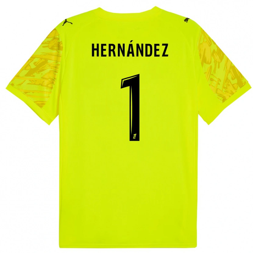Danxen Niño Camiseta Melvin Hernández #1 Verde Fluorescente Amarillo Portero Equipación 2025/26 La Camisa
