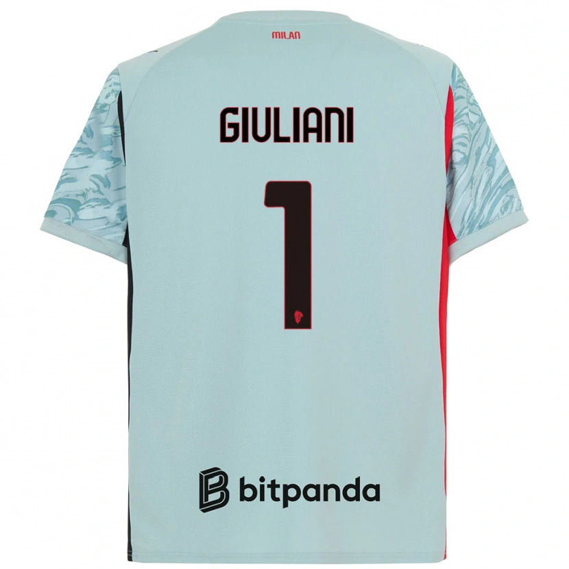 Danxen Niño Camiseta Laura Giuliani #1 Azul Claro Rojo Portero Equipación 2025/26 La Camisa