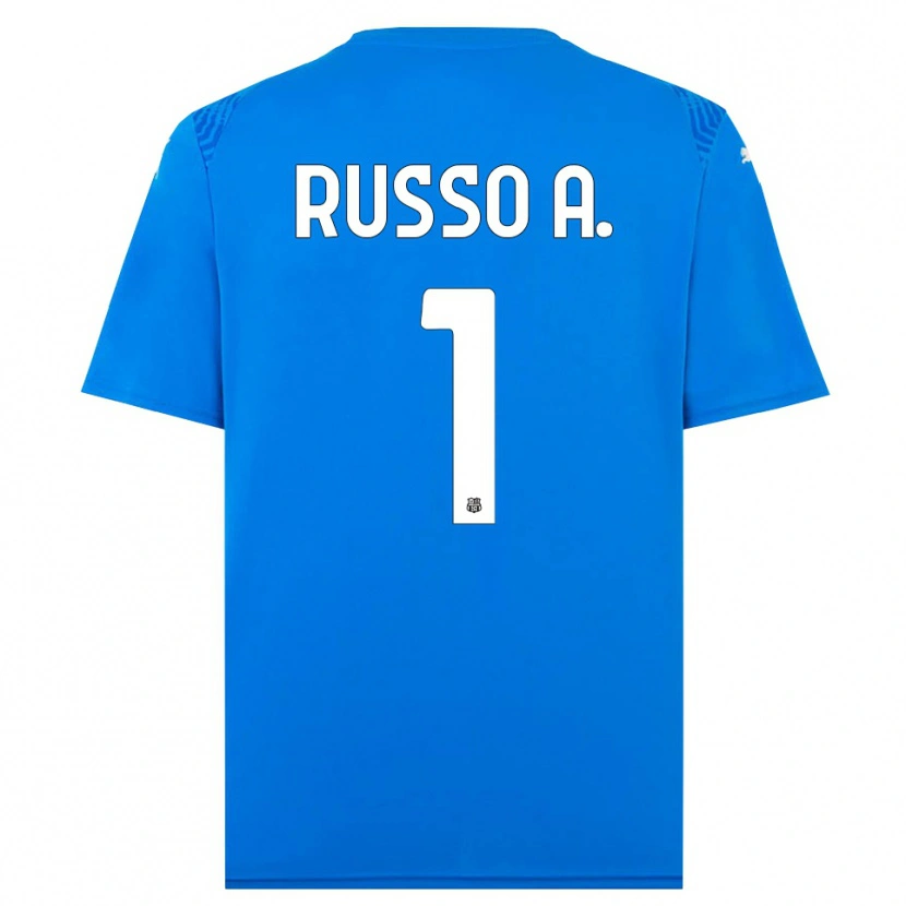 Danxen Niño Camiseta Alessandro Russo #1 Azul Blanco Portero Equipación 2025/26 La Camisa