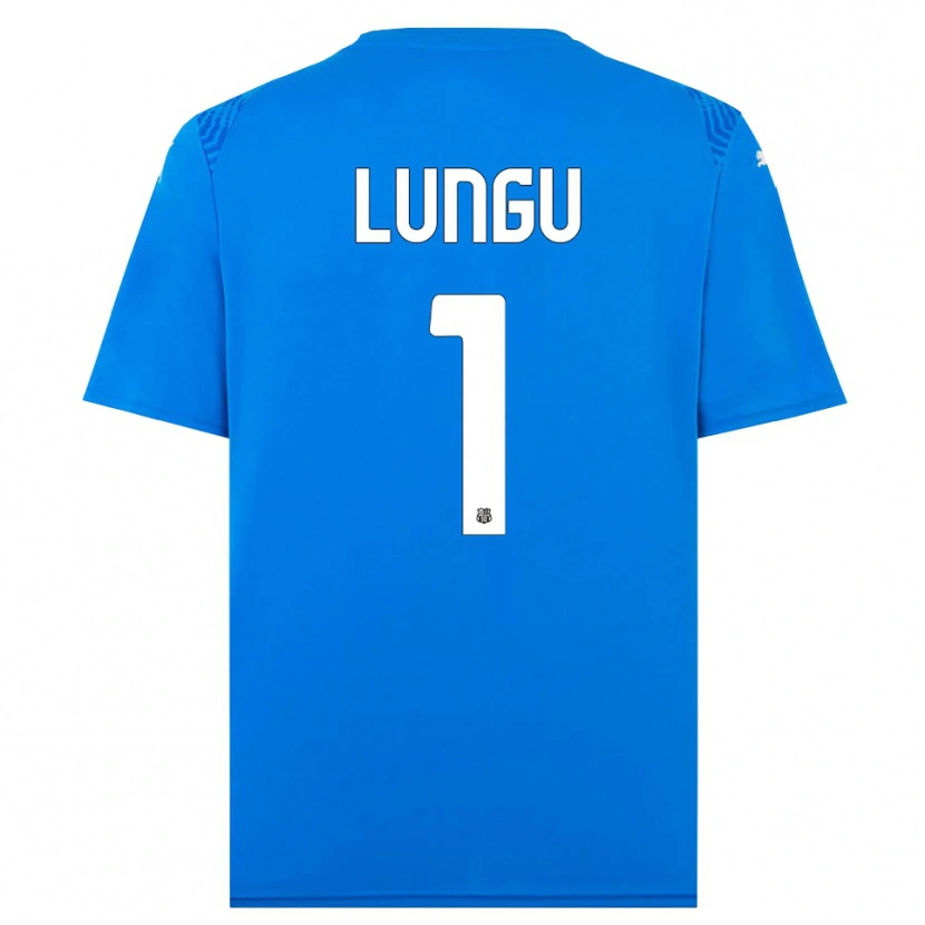 Danxen Niño Camiseta Luca Lungu #1 Azul Blanco Portero Equipación 2025/26 La Camisa