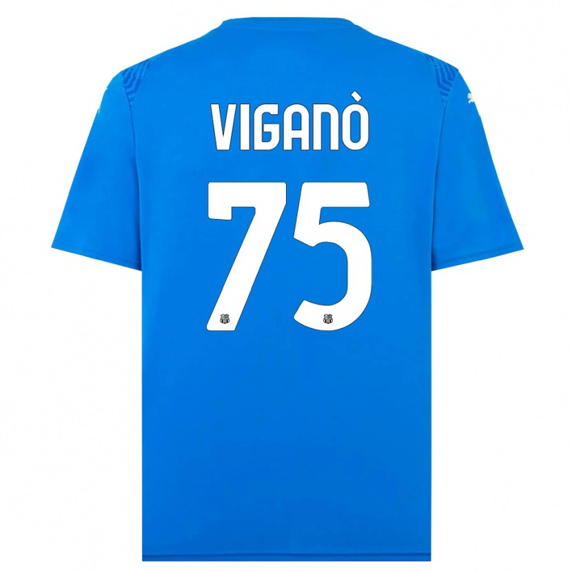 Danxen Niño Camiseta Lorenzo Viganò #75 Azul Blanco Portero Equipación 2025/26 La Camisa