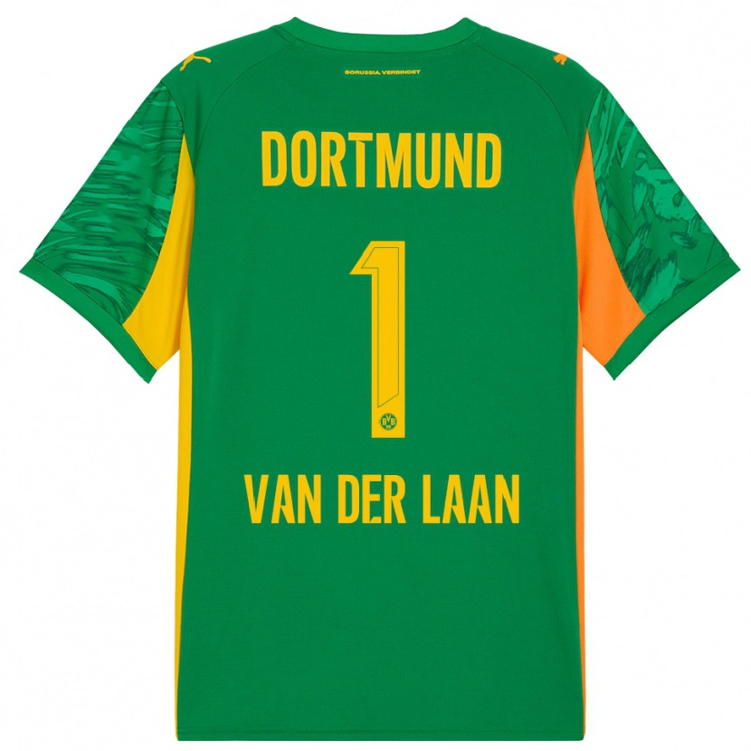 Danxen Niño Camiseta Laura Van Der Laan #1 Verde Naranja Portero Equipación 2025/26 La Camisa