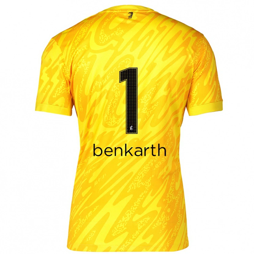 Danxen Niño Camiseta Laura Benkarth #1 Amarillo Negro Portero Equipación 2025/26 La Camisa