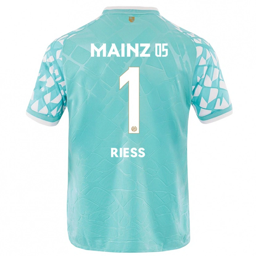 Danxen Niño Camiseta Lasse Rieß #1 Blanco Turquesa Portero Equipación 2025/26 La Camisa