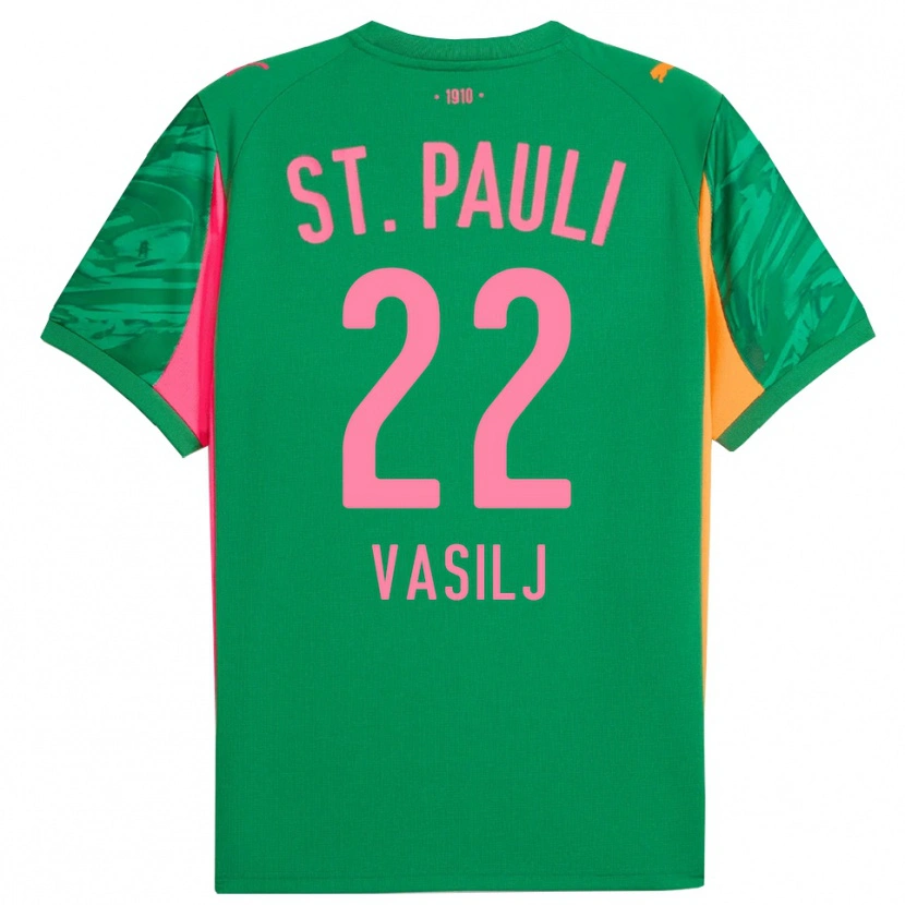 Danxen Niño Camiseta Nikola Vasilj #22 Verde Naranja Rosa Portero Equipación 2025/26 La Camisa