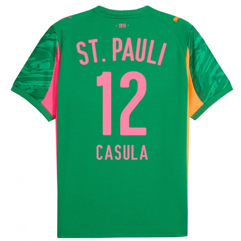 Danxen Niño Camiseta David Casula #12 Verde Naranja Rosa Portero Equipación 2025/26 La Camisa