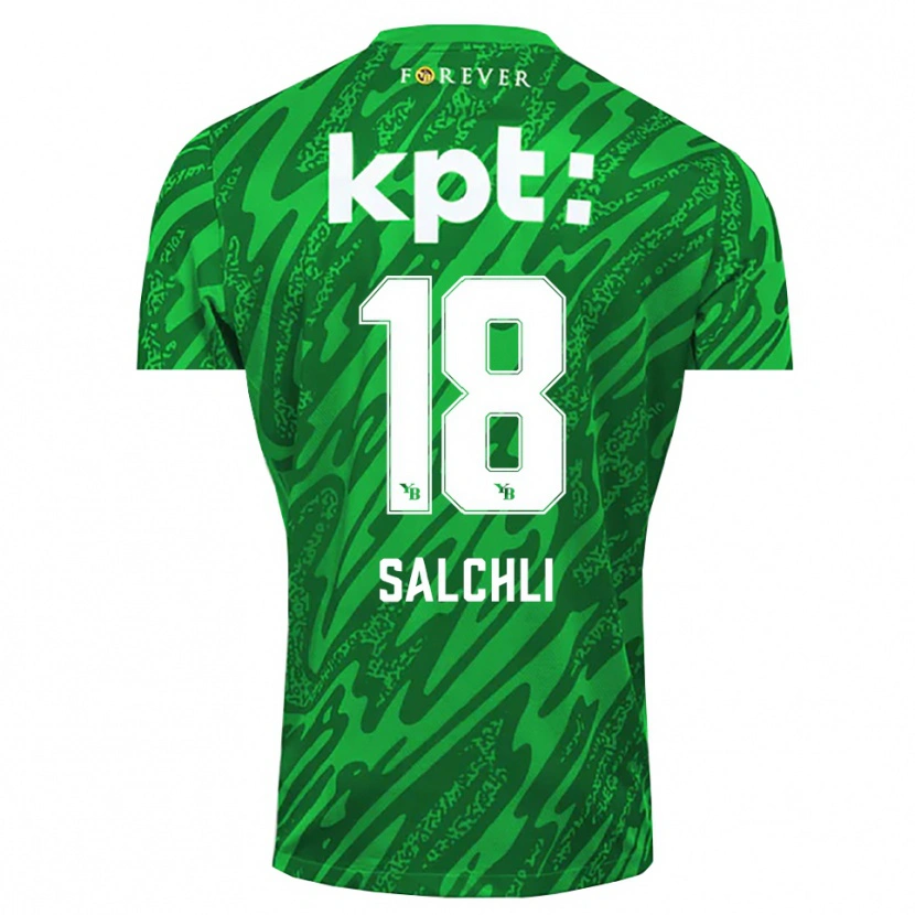 Danxen Niño Camiseta Ruben Salchli #18 Verde Blanco Portero Equipación 2025/26 La Camisa