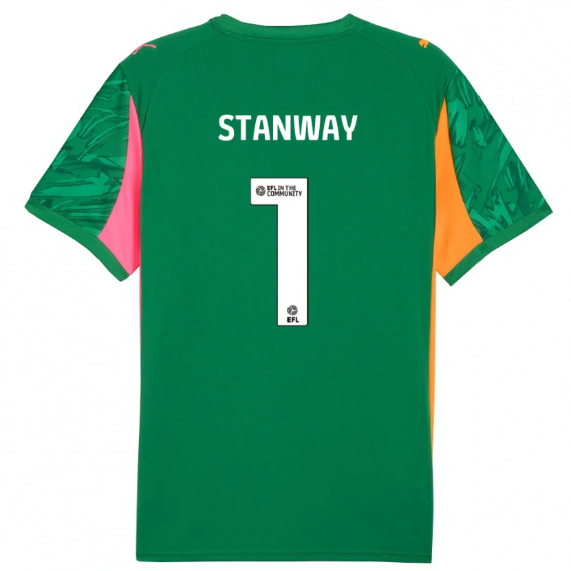 Danxen Niño Camiseta Wyll Stanway #1 Verde Rosa Portero Equipación 2025/26 La Camisa