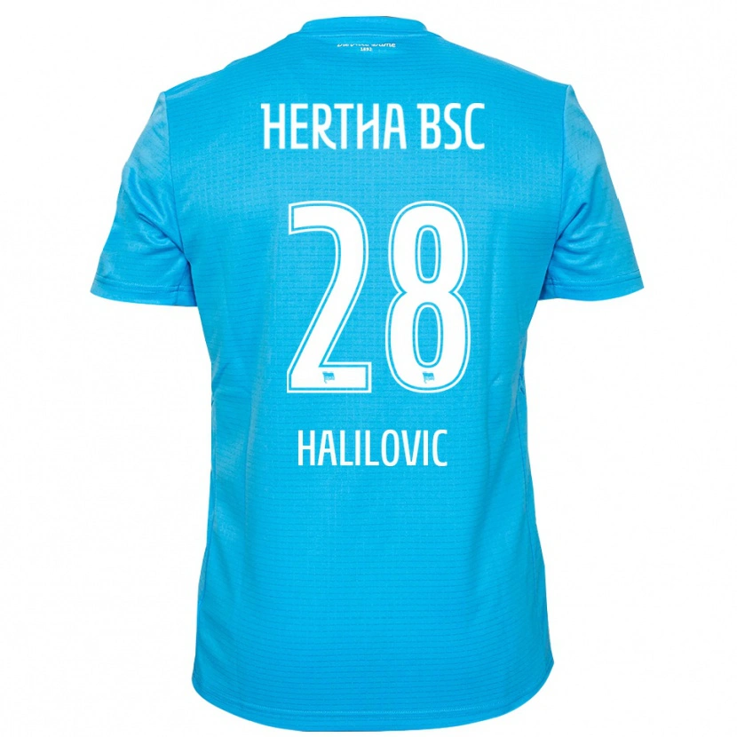 Danxen Niño Camiseta Din Halilovic #28 Azul Claro Blanco Portero Equipación 2025/26 La Camisa