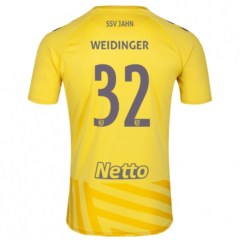 Danxen Niño Camiseta Alexander Weidinger #32 Gris Amarillo Portero Equipación 2025/26 La Camisa