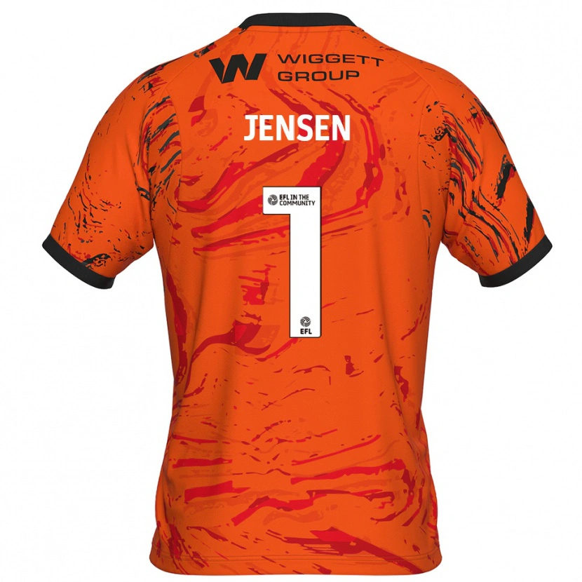 Danxen Niño Camiseta Lukas Jensen #1 Naranja Negro Portero Equipación 2025/26 La Camisa