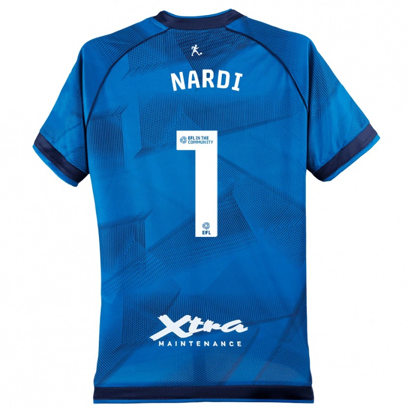 Danxen Niño Camiseta Paul Nardi #1 Azul Blanco Portero Equipación 2025/26 La Camisa