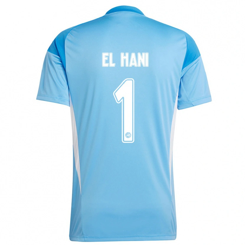 Danxen Niño Camiseta Aymean el Hani #1 Azul Claro Blanco Portero Equipación 2025/26 La Camisa
