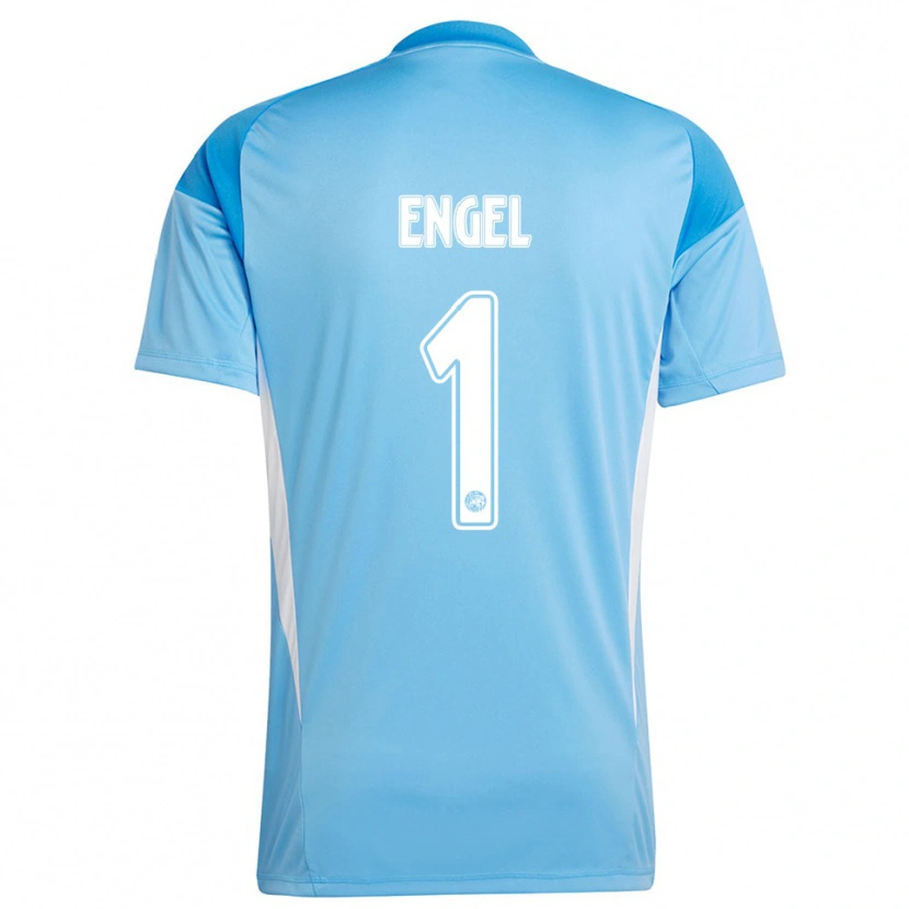Danxen Niño Camiseta Mark Engel #1 Azul Claro Blanco Portero Equipación 2025/26 La Camisa
