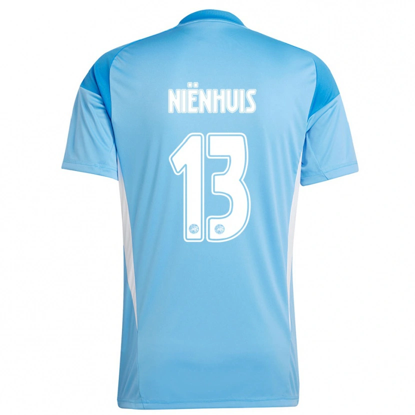 Danxen Niño Camiseta Lois Niënhuis #13 Azul Claro Blanco Portero Equipación 2025/26 La Camisa