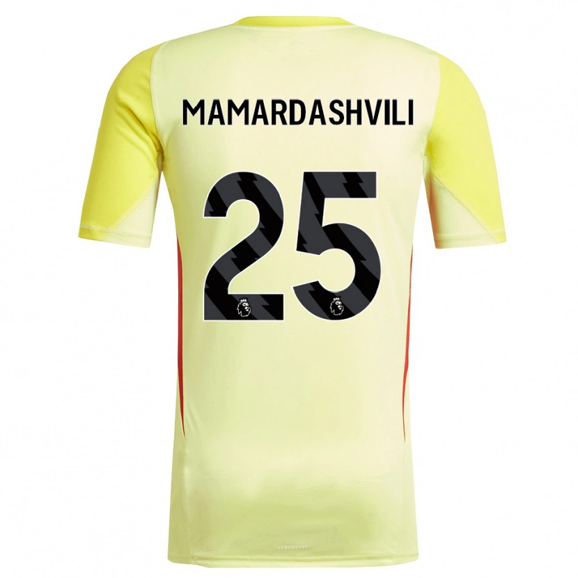 Danxen Niño Camiseta Giorgi Mamardashvili #25 Amarillo Rojo Portero Equipación 2025/26 La Camisa