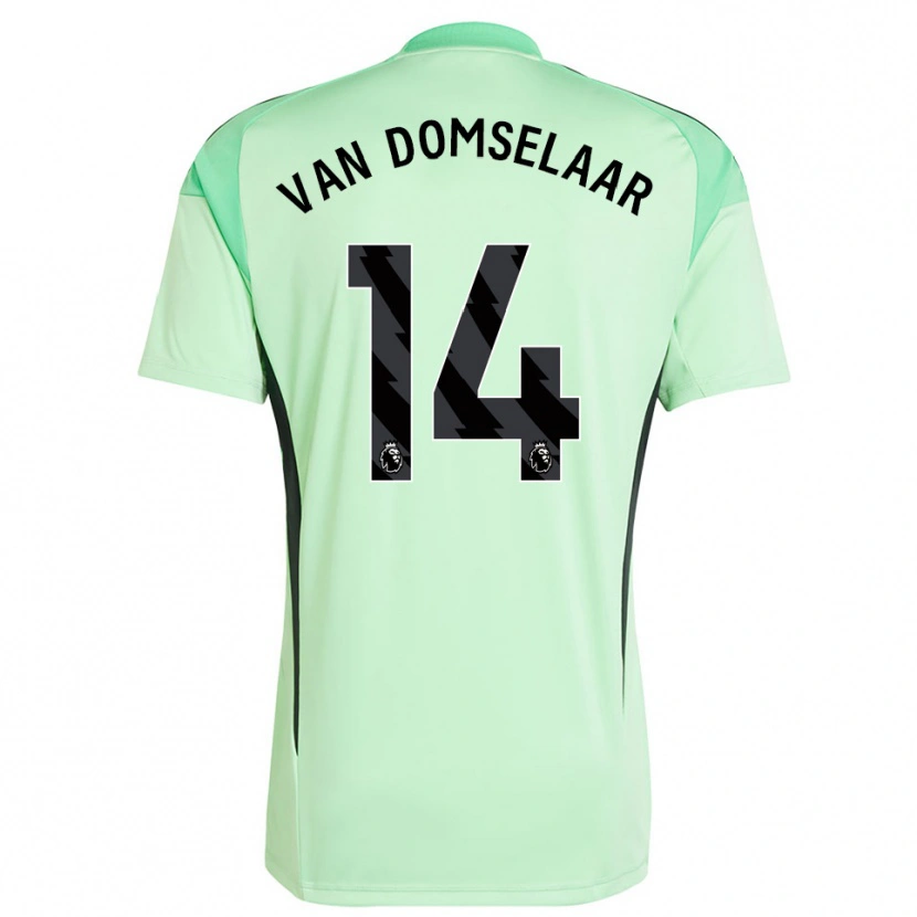 Danxen Niño Camiseta Daphne Van Domselaar #14 Verde Claro Negro Portero Equipación 2025/26 La Camisa