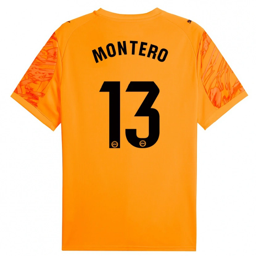 Danxen Niño Camiseta Rubén Montero #13 Naranja Negro Portero Equipación 2025/26 La Camisa