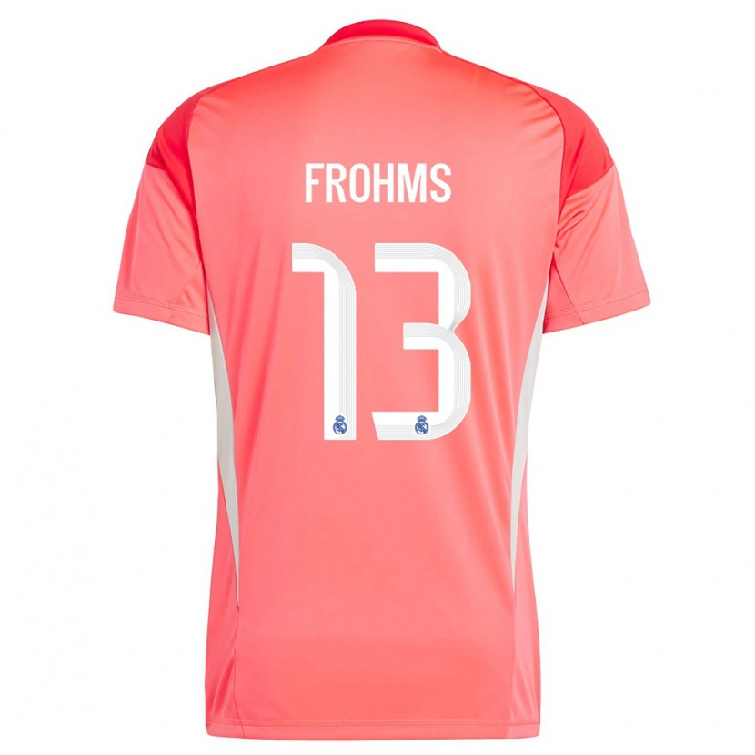 Danxen Niño Camiseta Merle Frohms #13 Blanco Blanco Rojo Naranja Portero Equipación 2025/26 La Camisa
