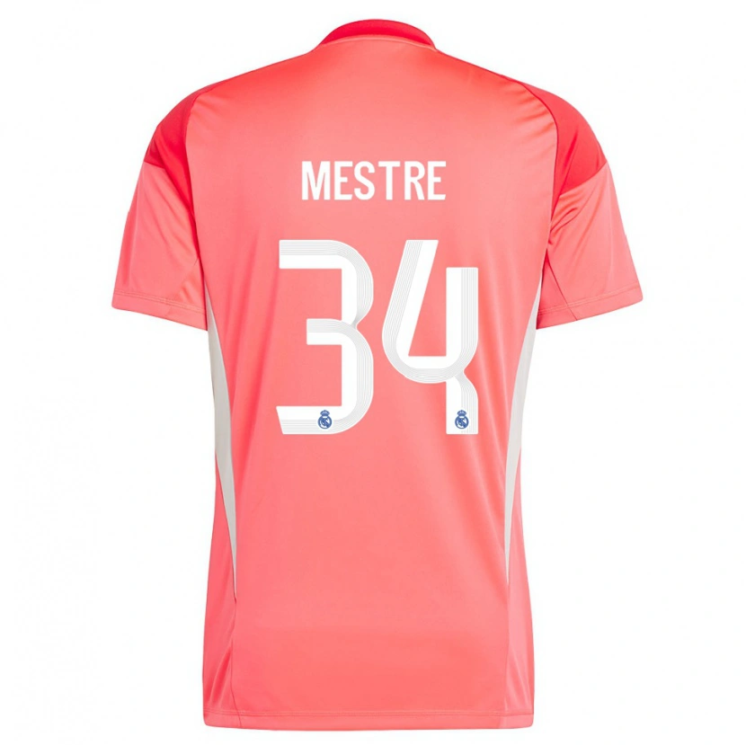 Danxen Niño Camiseta Sergio Mestre #34 Blanco Blanco Rojo Naranja Portero Equipación 2025/26 La Camisa