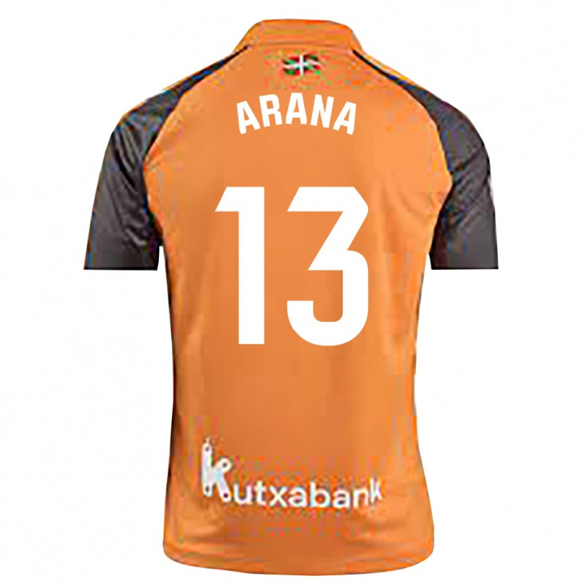 Danxen Niño Camiseta Egoitz Arana #13 Naranja Negro Portero Equipación 2025/26 La Camisa