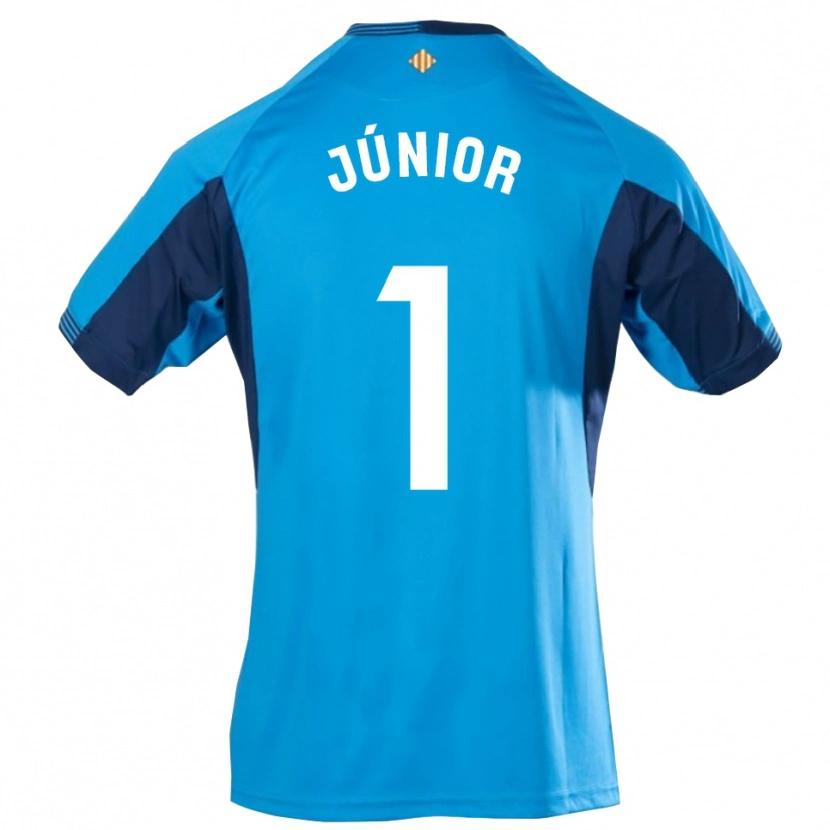 Danxen Niño Camiseta Luiz Júnior #1 Azul Blanco Portero Equipación 2025/26 La Camisa