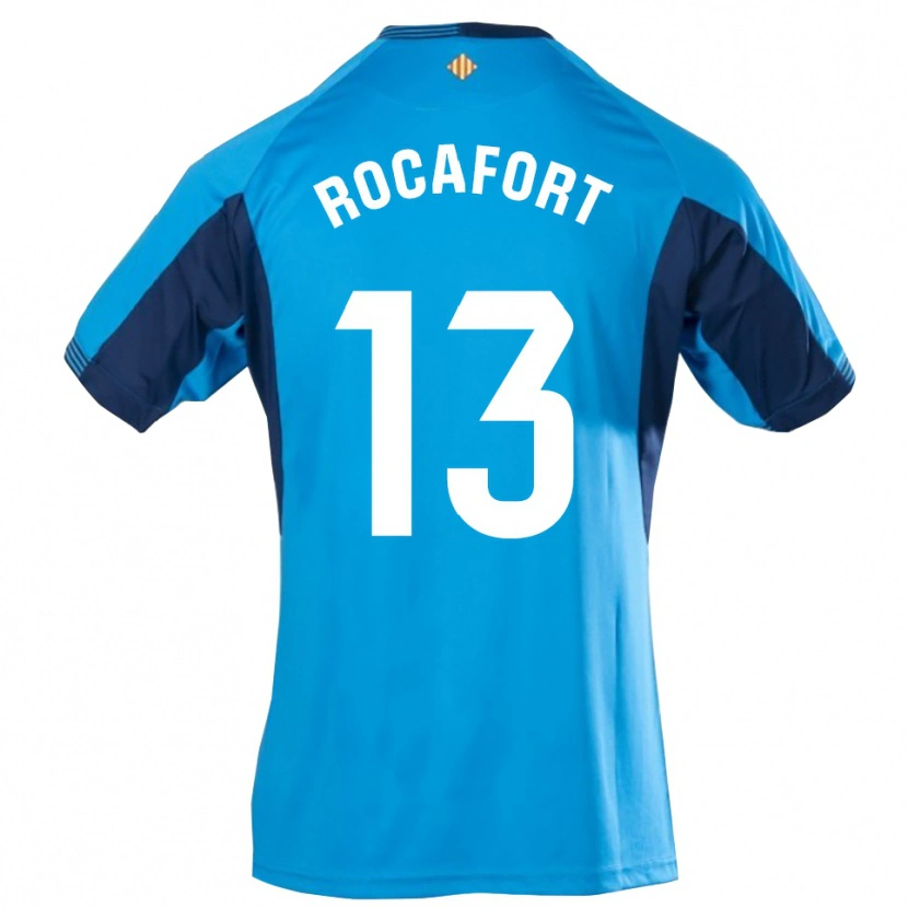 Danxen Niño Camiseta Rodrigo Rocafort #13 Azul Blanco Portero Equipación 2025/26 La Camisa