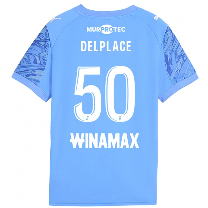 Danxen Niño Camiseta Adam Delplace #50 Blanco Azul Claro Portero Equipación 2025/26 La Camisa