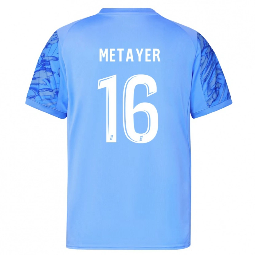 Danxen Niño Camiseta Maxence Metayer #16 Azul Blanco Portero Equipación 2025/26 La Camisa