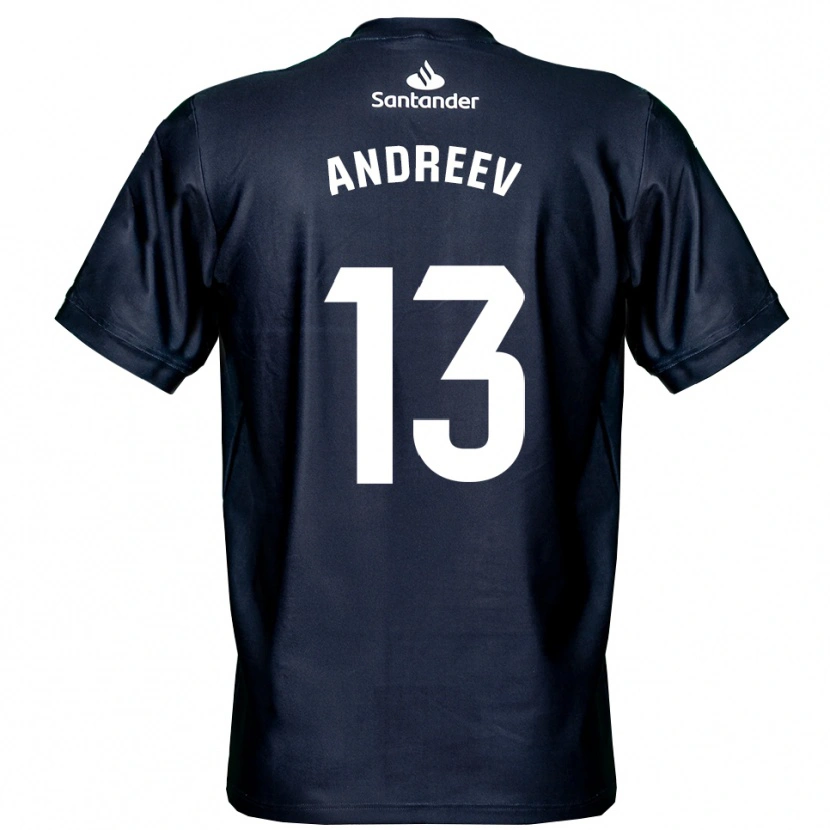 Danxen Niño Camiseta Plamen Andreev #13 Blanco Azul Medianoche Portero Equipación 2025/26 La Camisa
