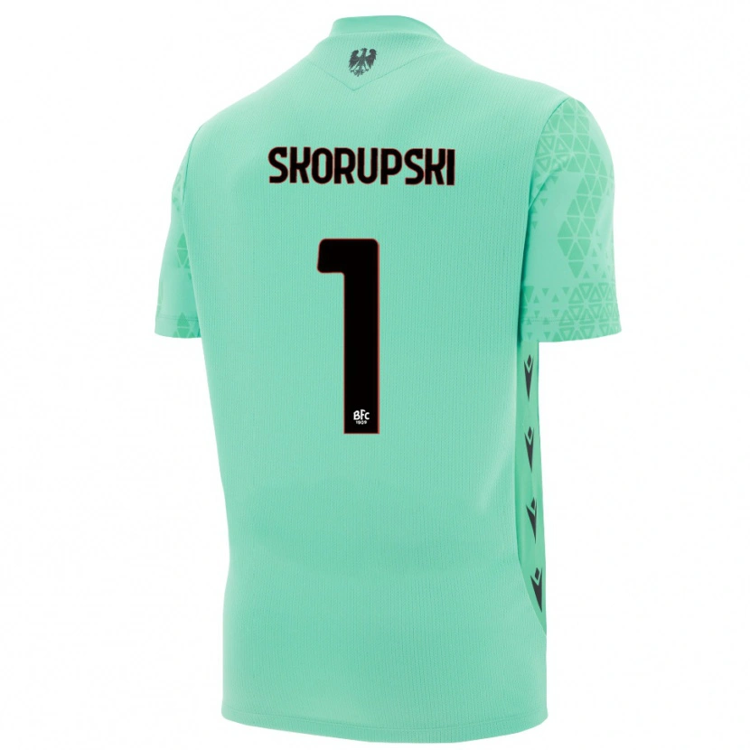 Danxen Niño Camiseta Lukasz Skorupski #1 Menta Azul Negro Portero Equipación 2025/26 La Camisa