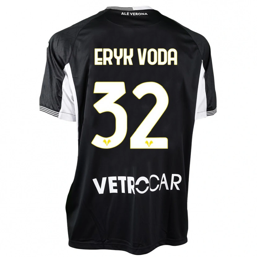 Danxen Niño Camiseta Eryk Vodă #32 Negro Blanco Portero Equipación 2025/26 La Camisa