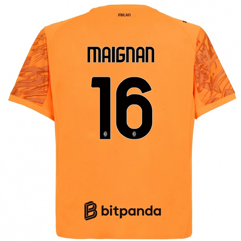 Danxen Niño Camiseta Mike Maignan #16 Naranja Amarillo Negro Portero Equipación 2025/26 La Camisa