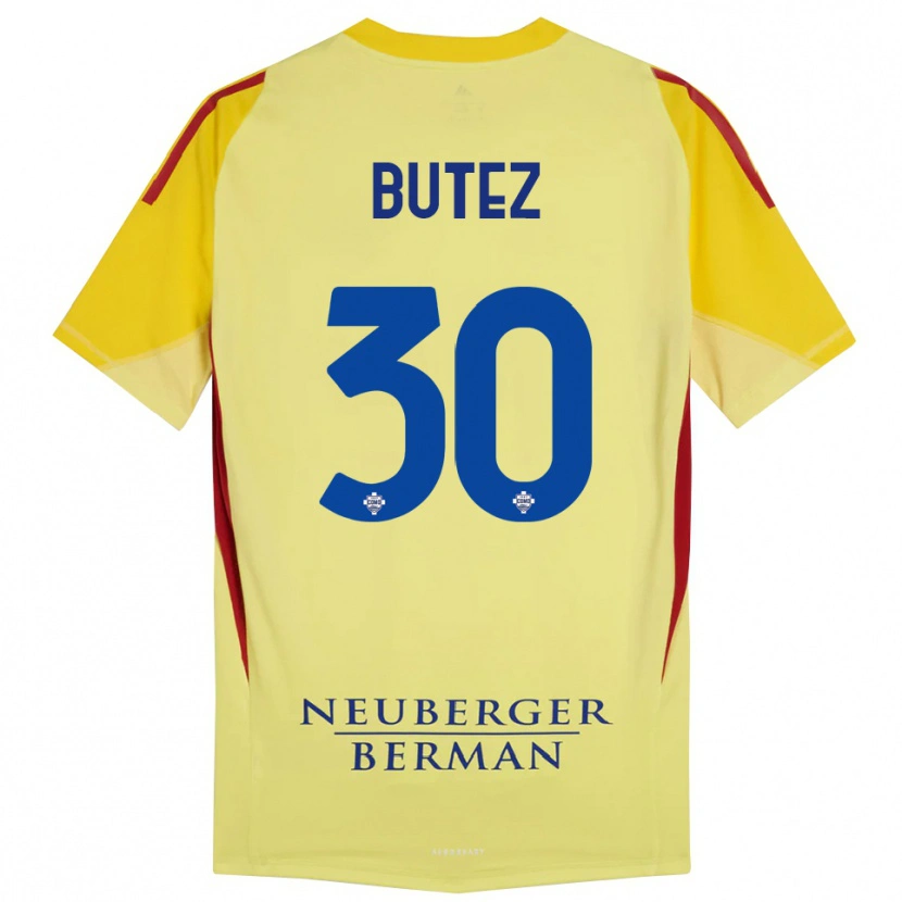 Danxen Niño Camiseta Jean Butez #30 Amarillo Claro Negro Portero Equipación 2025/26 La Camisa